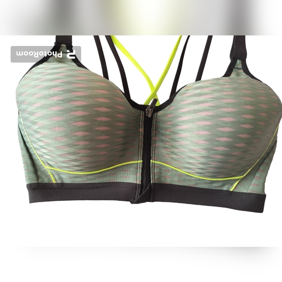 Victoria's secret sport green black bra closure front racerback size 34D - Picture 3 of 12